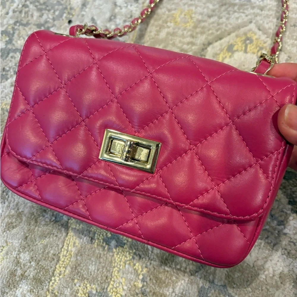Pink Quilted Leather Handbag Made in Italy